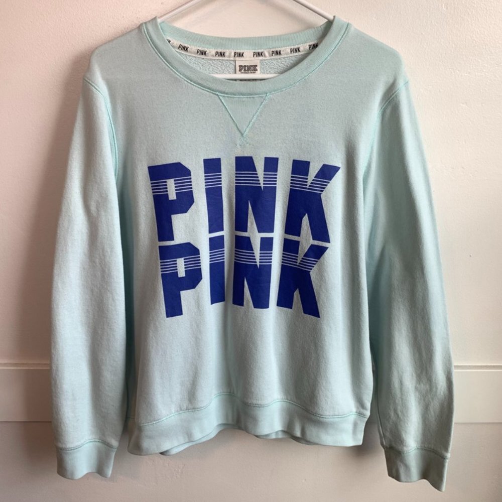 Victoria's Secret Pink Light Blue Logo Pullover Sweatshirt